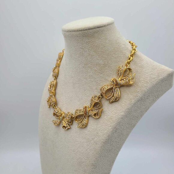J Crew Clear Crystal Gold Tone Bow Necklace NWOT! - Picture 4 of 9